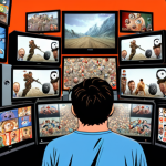 **

A chaotic scene depicting the "battle" for viewer attention. Include visuals representing traditional TV, short-form videos, social media feeds, and various OTT platforms, all vying for a single pair of eyeballs. Emphasize the feeling of being overwhelmed by choices, creating a sense of demand exceeding supply. The overall mood should be frantic and competitive.

**