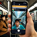 **

A person watching a streaming platform on a smartphone while commuting on a crowded subway. The screen displays a popular drama series like "Squid Game" or "The Silent Corner". Emphasize the convenience and accessibility of streaming content on-the-go. The overall tone is modern and relatable.

**