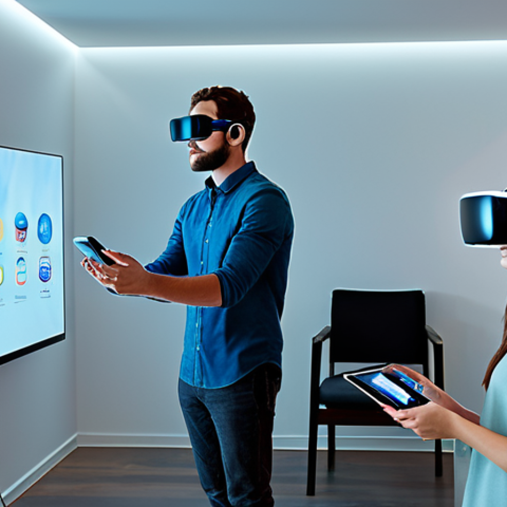 A diverse group of adults, fully clothed in modern, modest attire, experiencing advanced personalized digital content. They wear sleek, futuristic AR/VR headsets and interact with holographic interfaces in a minimalist, ambiently lit living space. One person engages with a floating digital display showing educational content, while others enjoy personalized entertainment streams. The scene conveys seamless human-technology integration and a highly adaptive content experience. safe for work, appropriate content, fully clothed, professional, perfect anatomy, correct proportions, natural pose, well-formed hands, proper finger count, natural body proportions, high detail, professional photography, cinematic lighting.