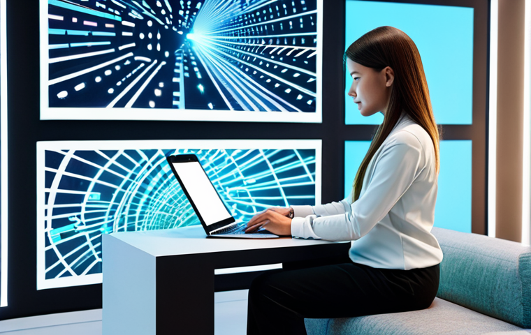 A modern individual, fully clothed in modest, contemporary smart casual attire, sitting comfortably in a bright, modern living space. They are surrounded by multiple glowing digital screens (a laptop, a tablet, and a smartphone) displaying various content streams, each tailored to their implied preferences. Subtle, abstract digital patterns and glowing lines float around the screens, symbolizing data flow and personalized AI algorithms at work. The image has perfect anatomy, correct proportions, natural pose, well-formed hands, proper finger count, natural body proportions, professional photography, high quality, safe for work, appropriate content, fully clothed, family-friendly.