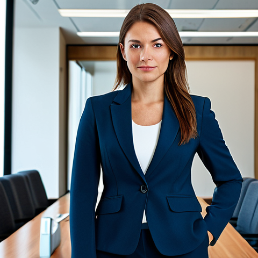 OTT 광고형 모델 분석 - Professional Portrait**
"A confident businesswoman, fully clothed in a tailored power suit, standin...