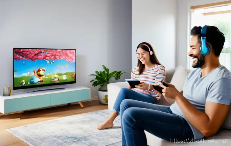 OTT 유료 서비스의 장점 - **Prompt:** A cozy, modern living room at dusk, bathed in warm ambient lighting. A young woman, in h... OTT 유료 서비스의 장점 - **Prompt:** A cozy, modern living room at dusk, bathed in warm ambient lighting. A young woman, in h...