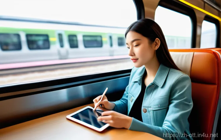 OTT와 5G 활용 - **Prompt:** A young adult (around 20s, wearing stylish casual attire like a sweater and jeans) is se...