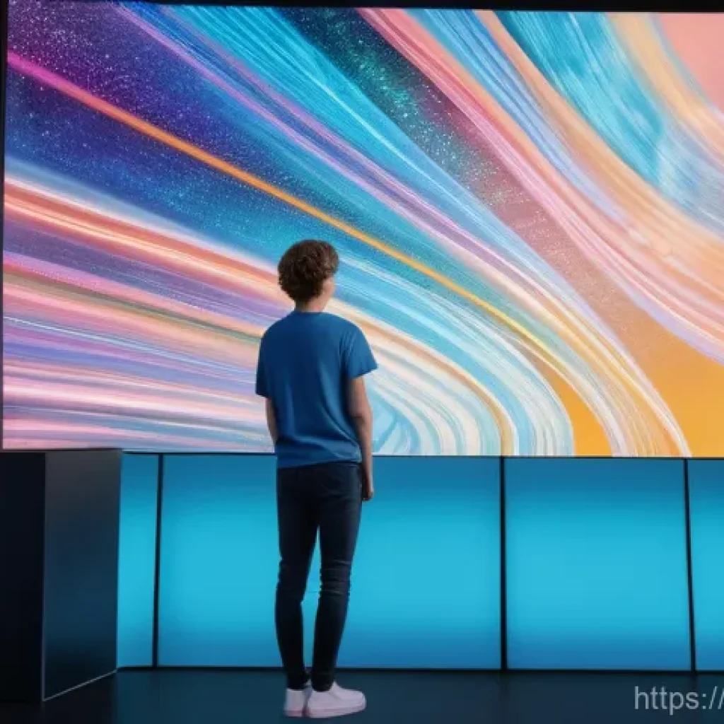 OTT와 콘텐츠 제작 환경 - **Prompt:** A vibrant, futuristic scene depicting a young adult (gender-neutral, dressed in a stylis...