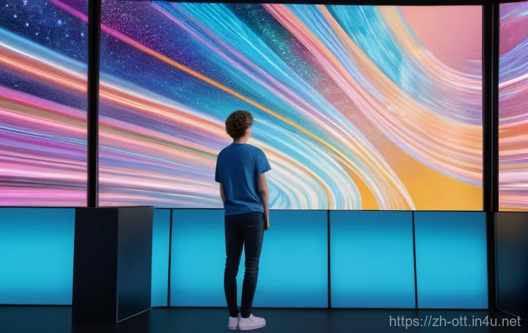 OTT와 콘텐츠 제작 환경 - **Prompt:** A vibrant, futuristic scene depicting a young adult (gender-neutral, dressed in a stylis...