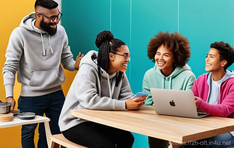 OTT와 콘텐츠 제작 환경 - **Prompt:** A vibrant, futuristic scene depicting a young adult (gender-neutral, dressed in a stylis...