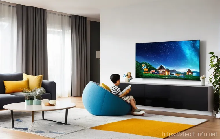 OTT와 스마트 기기 연동 - **Prompt 1: Smart Living Room - Effortless Family Entertainment**
    "A cozy and brightly lit moder...