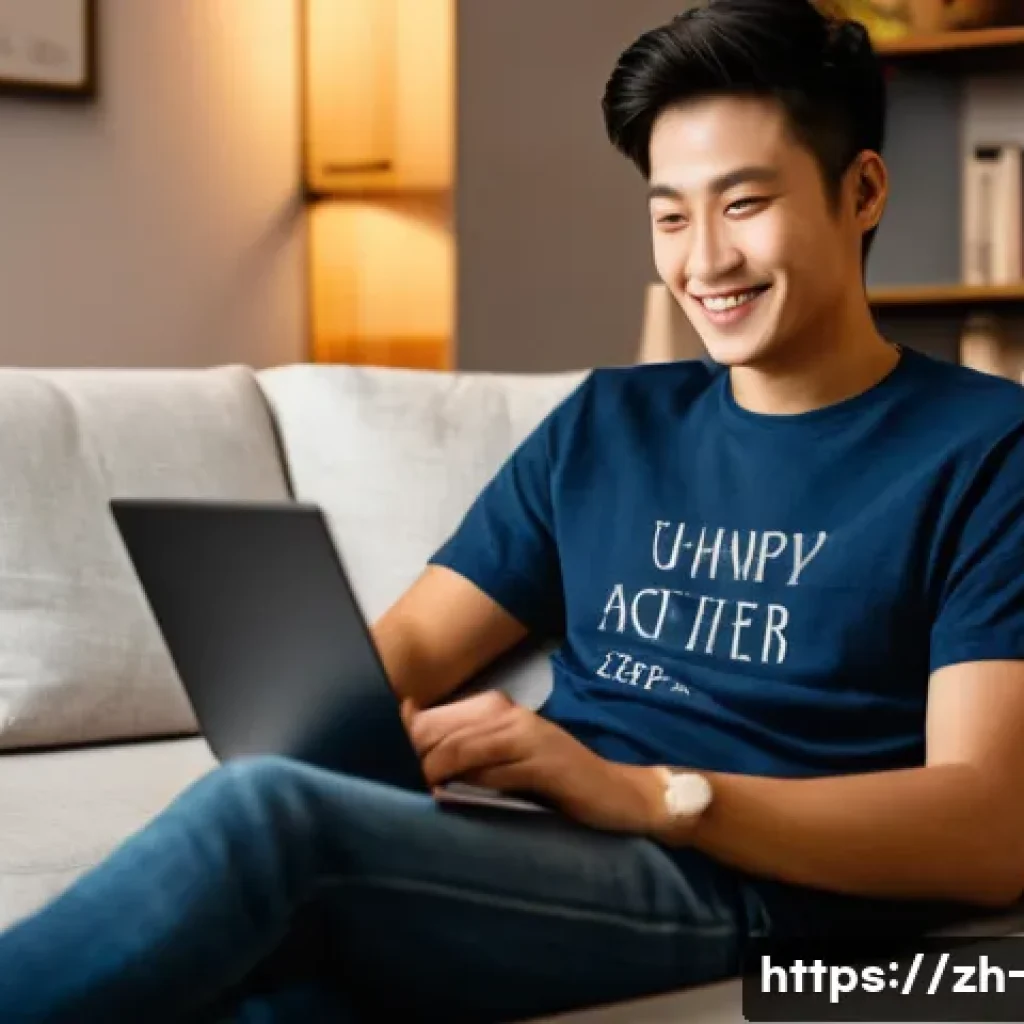 OTT 자막 설정 방법 - **Prompt:** A young man, aged around 20, is sitting comfortably on a modern sofa in a softly lit liv...