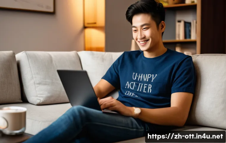 OTT 자막 설정 방법 - **Prompt:** A young man, aged around 20, is sitting comfortably on a modern sofa in a softly lit liv...