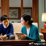 OTT와 TV의 공존 - **Prompt**: A vivid split image contrasting two distinct eras of family entertainment in a cozy Chin...