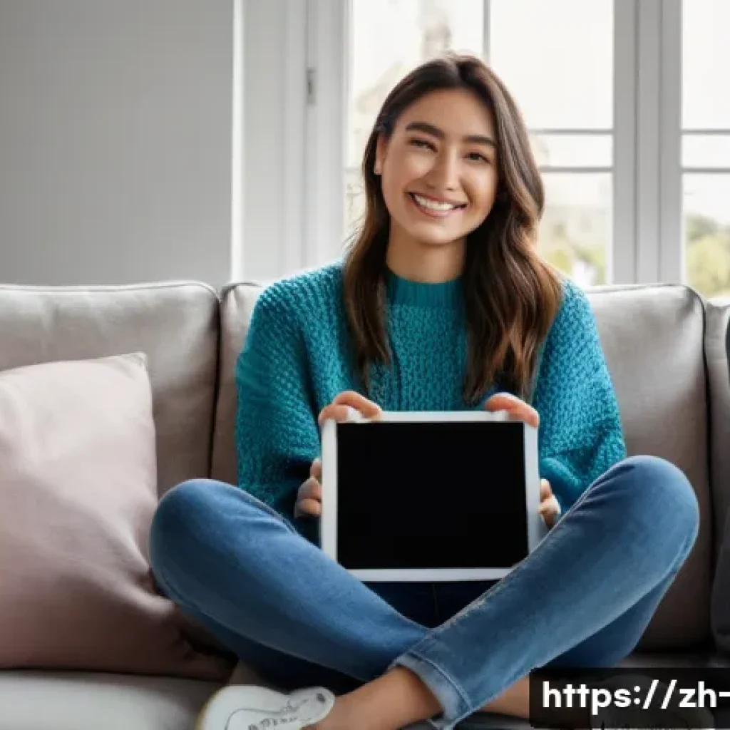 OTT 구독자의 불만 사례 - **Prompt:** A young adult woman, dressed in stylish casual clothing (jeans and a comfortable sweater...