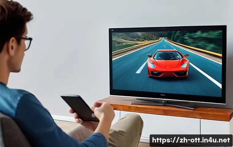 OTT 버퍼링 문제 해결 - **Prompt:** A young adult, dressed in comfortable, modern casual wear (jeans and a t-shirt), sits on...